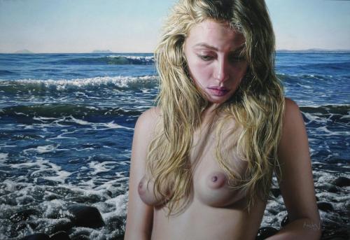 Sharlenn y las columnas de Hércules. Pastel sobre MiTeintes Touch. 61x41 cm. 2015