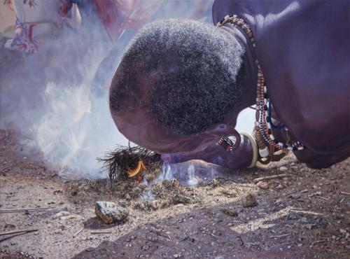 Fuego Maasai. Óleo sobre lino belga. 54x73 cm. 2017