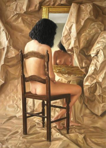 Entre papeles. Pastel sobre papel. 80x58 cm. 1990