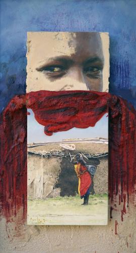 Maasai. Óleo sobre tabla y mortero acrílico. 83x53 cm. 2008